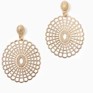 NWT Lilly Pulitzer Lilly Lace Statement Earrings Gold Metal & Dust Bag $48‎